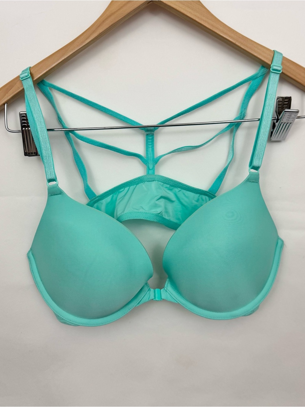 Victoria's Secret Strappy Back push up Bra Green 36B front clasp
